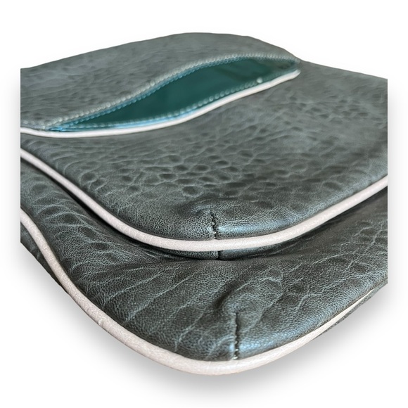 Deux Luxe Luxury Vegan Textured Leather Shoulder Bag Flap Chain Green Gray Pink - Picture 6 of 16